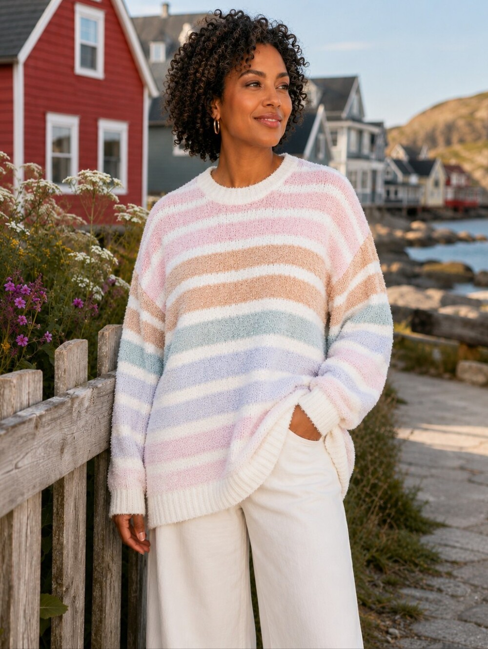 Show Me Your Mumu Flurry Sweater Powder Stripe Fuzzy Knit S